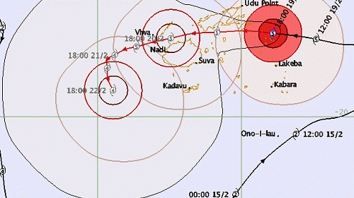Carte de suivi du cyclone Winston