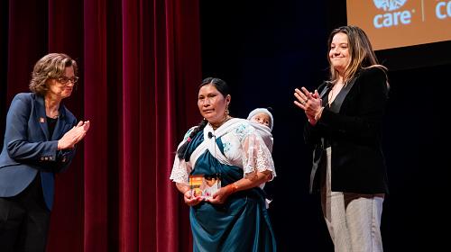 Alicia Lanchimba, from Ecuador, is now a women's rights advocate after escaping a life of domestic slavery and sexual abuse. She received the Deliver Change award from CARE at the CARE National Conference in May 2018. Credit: Carey Wager/CARE
