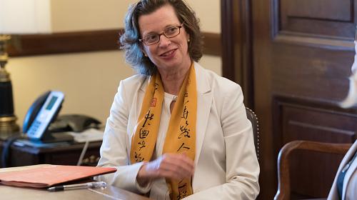 Michelle Nunn, President and CEO of CARE, along with CARE advocated and staff, met with a Congressional aide for Vermont Senator Patrick Leahy in May asking members of Congress to maintain the foreign assistance budget. Credit: CARE/Carey Wagner 