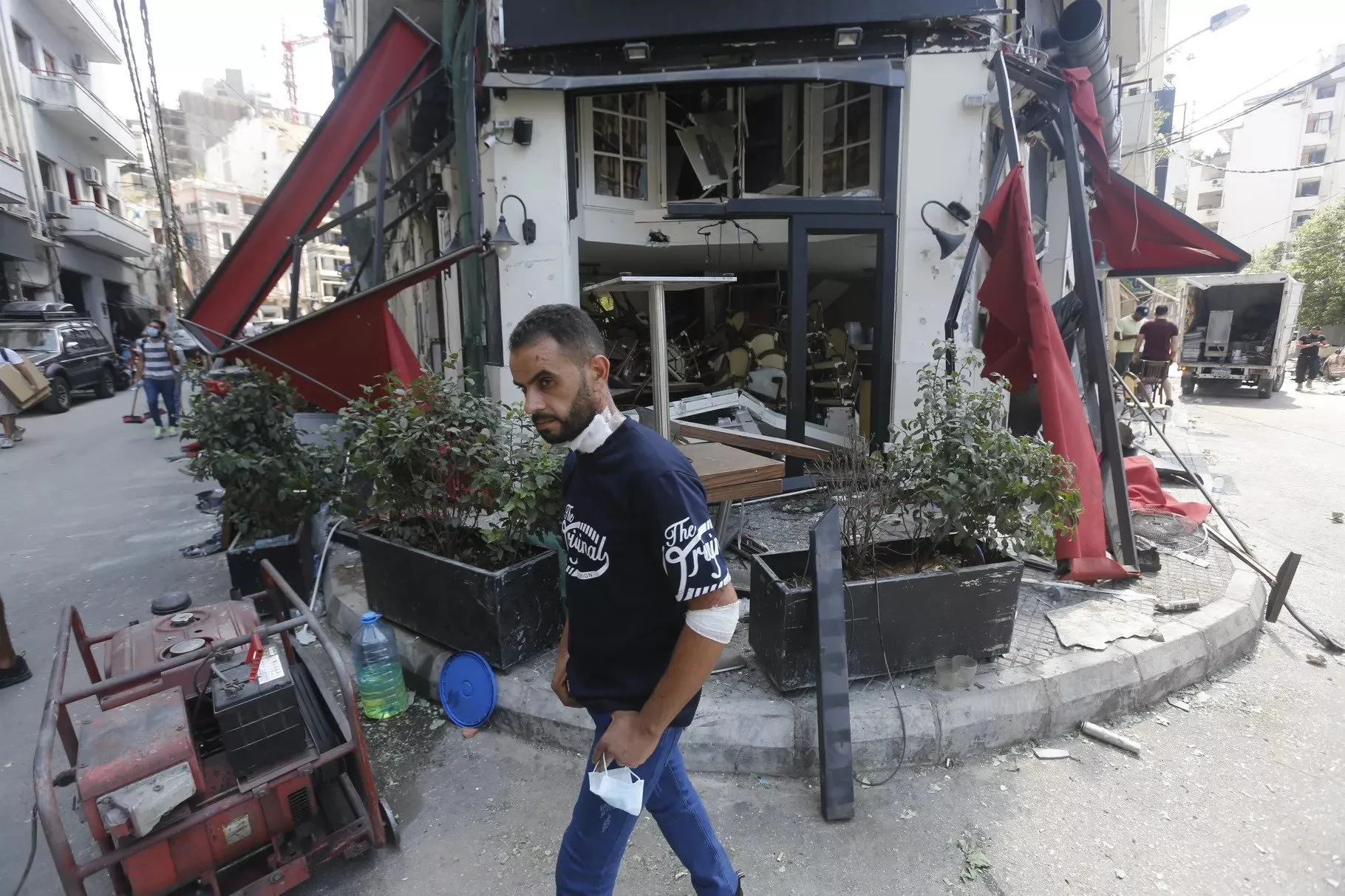 A man walks by a restaurant, heavily damaged by Tuesday’s explosion, on August 6, 2020, in Beirut, Lebanon. Marwan Tahtah/Getty Images