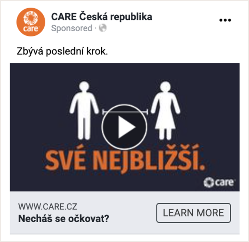 Vidéo sur les réseaux sociaux de CARE République tchèque montrant des moyens de prévenir la propagation du COVID-19.