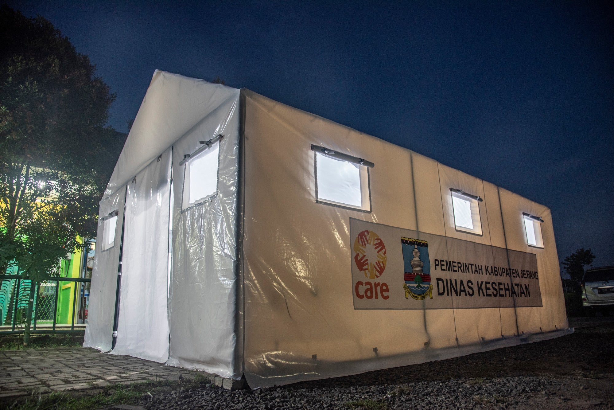 A negatife pressure tent in Pematang Public Health Care, Serang Banten, Friday, August 6th 2021. Care gives four negative pressure tents to four public health care. Two of them have the OB-GYN bed for pregnant women with covid who will give birth. 
