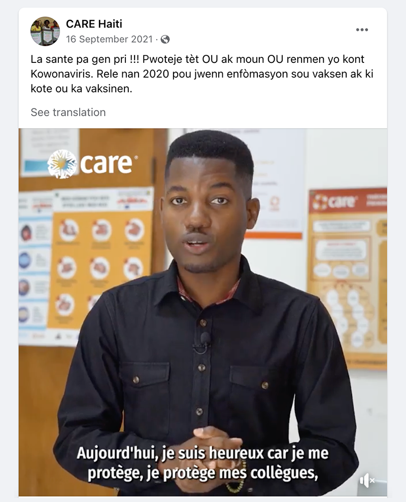 One of CARE Haiti's posts featured staff member Claudy Mezard.