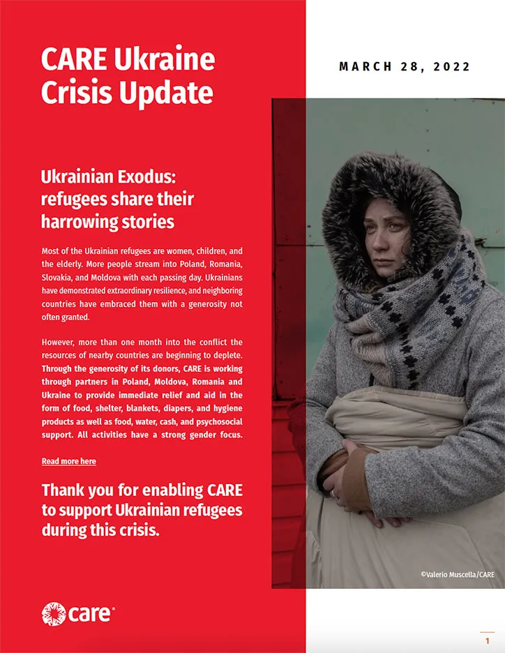 Cover page of the first CARE Ukraine Crisis Update