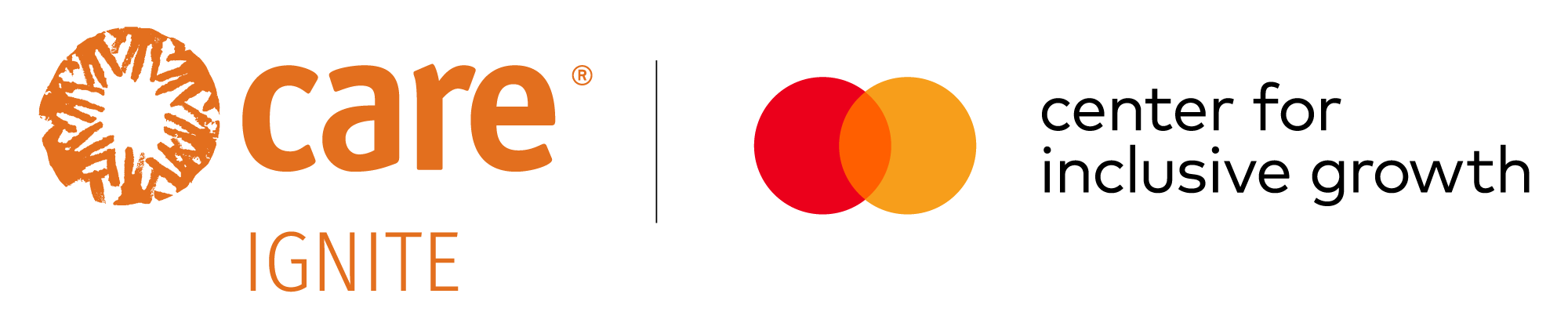 Fechamento de logotipo CARE Ignite x Mastercard Center for Inclusive Growth