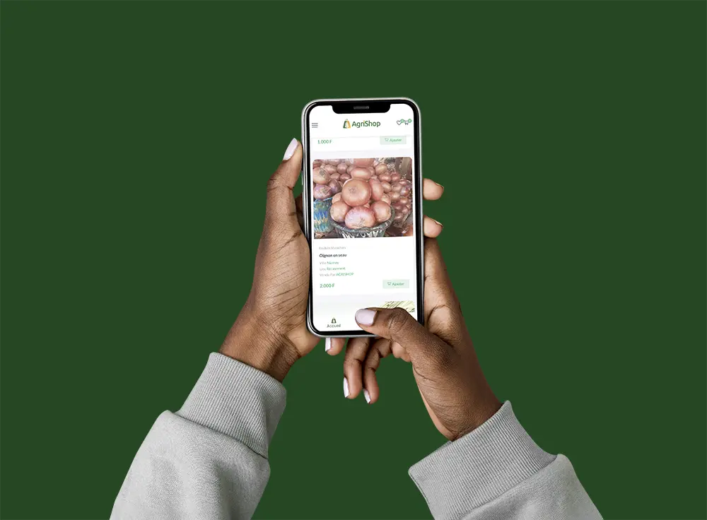 A mockup of the Agrishop mobile app.
