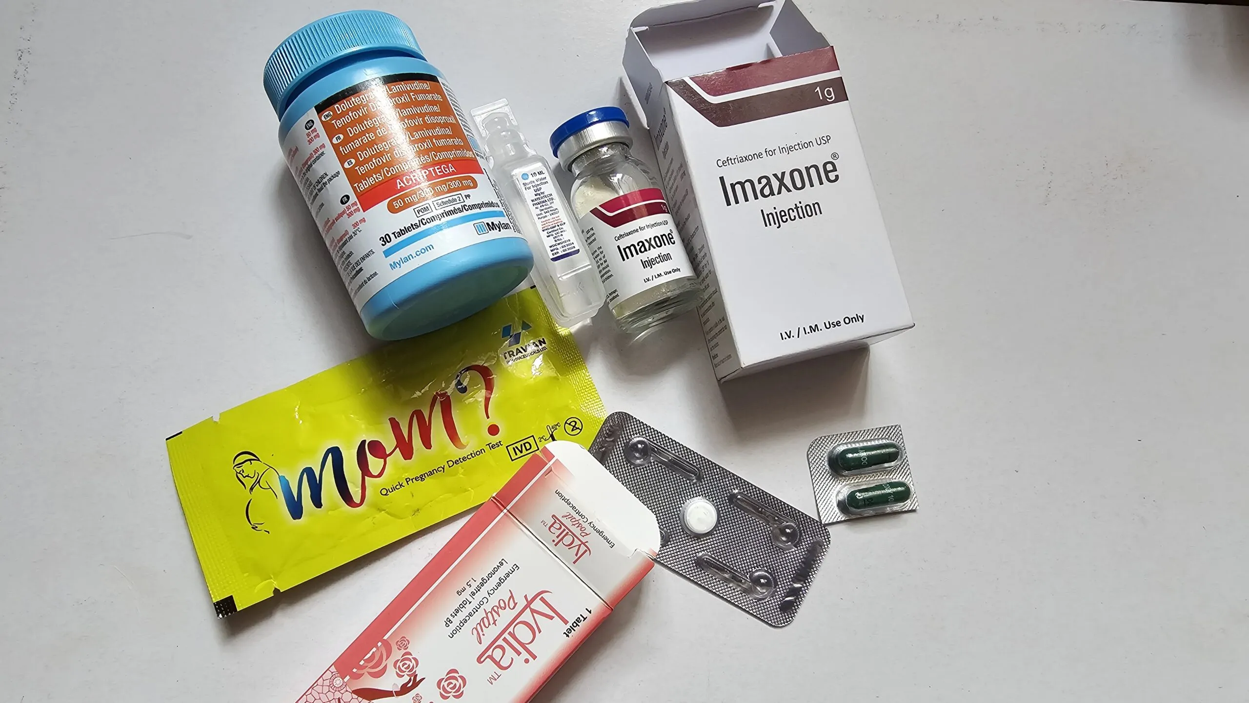 A post-exposure prophylaxis (PEP) kit for survivors of sexual violence. It includes a pregnancy test, HIV prevention drugs, antibiotics, and emergency contraception. The latter being only effective within 72 hours of the assault.