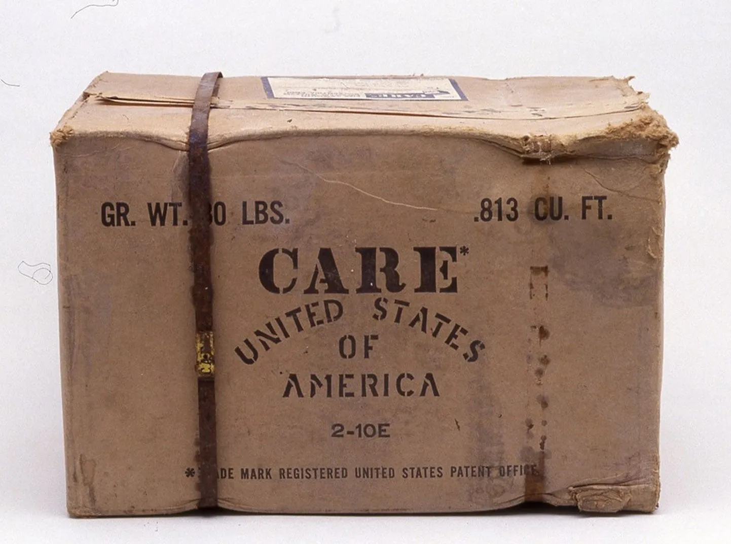 A cardboard box stamped, 